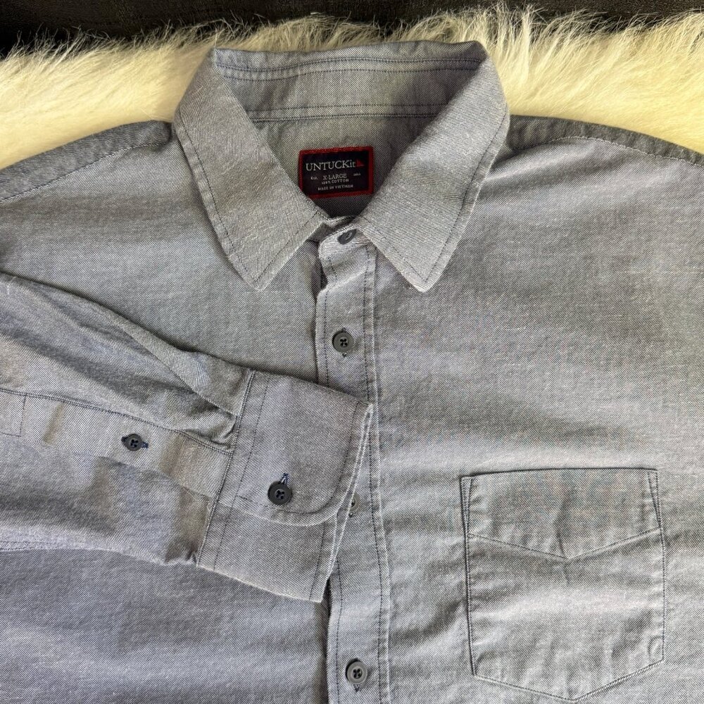Untuckit Mens X-Large Gray Blue Button-Down Shirt 100% Cotton Long Sleeve
